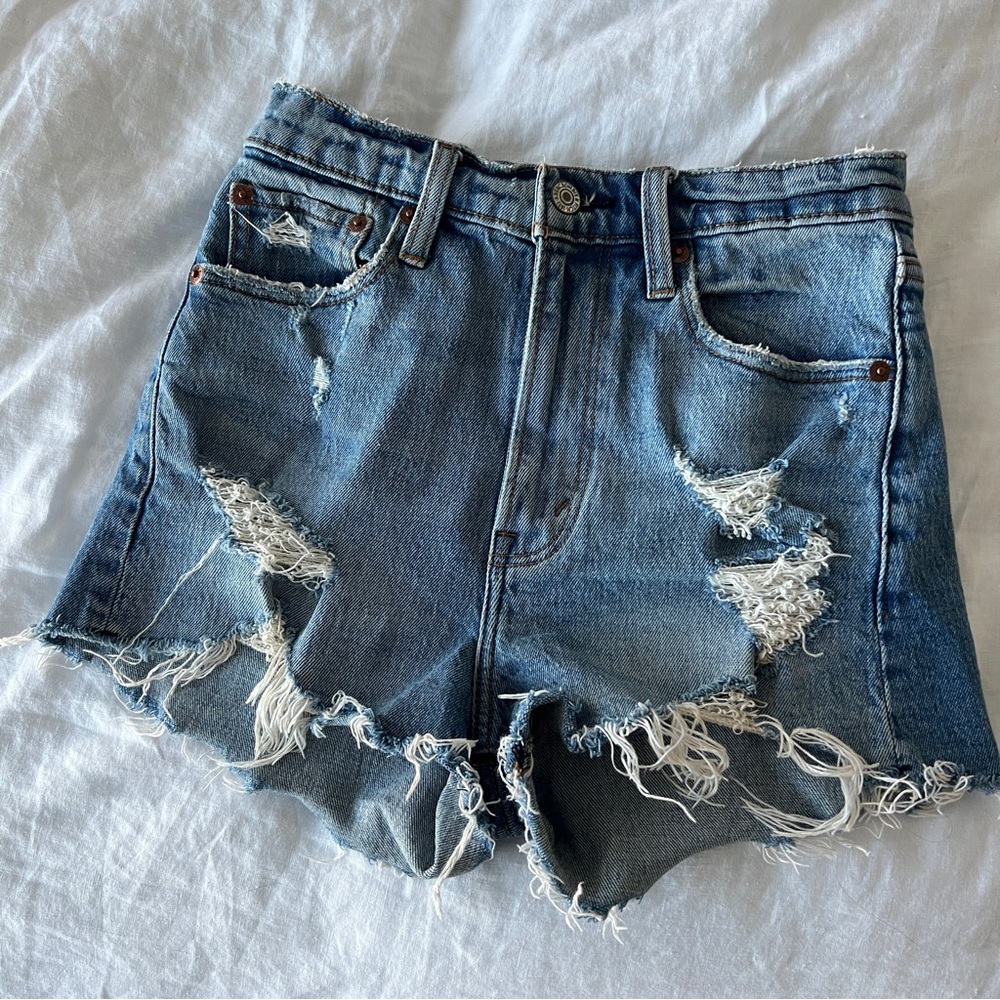 Abercrombie & Fitch Blue Jean Shorts Distressed High-Waisted